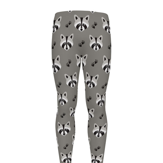 Grey Raccoon Pattern Print Men's leggings