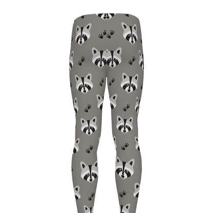 Grey Raccoon Pattern Print Men's leggings