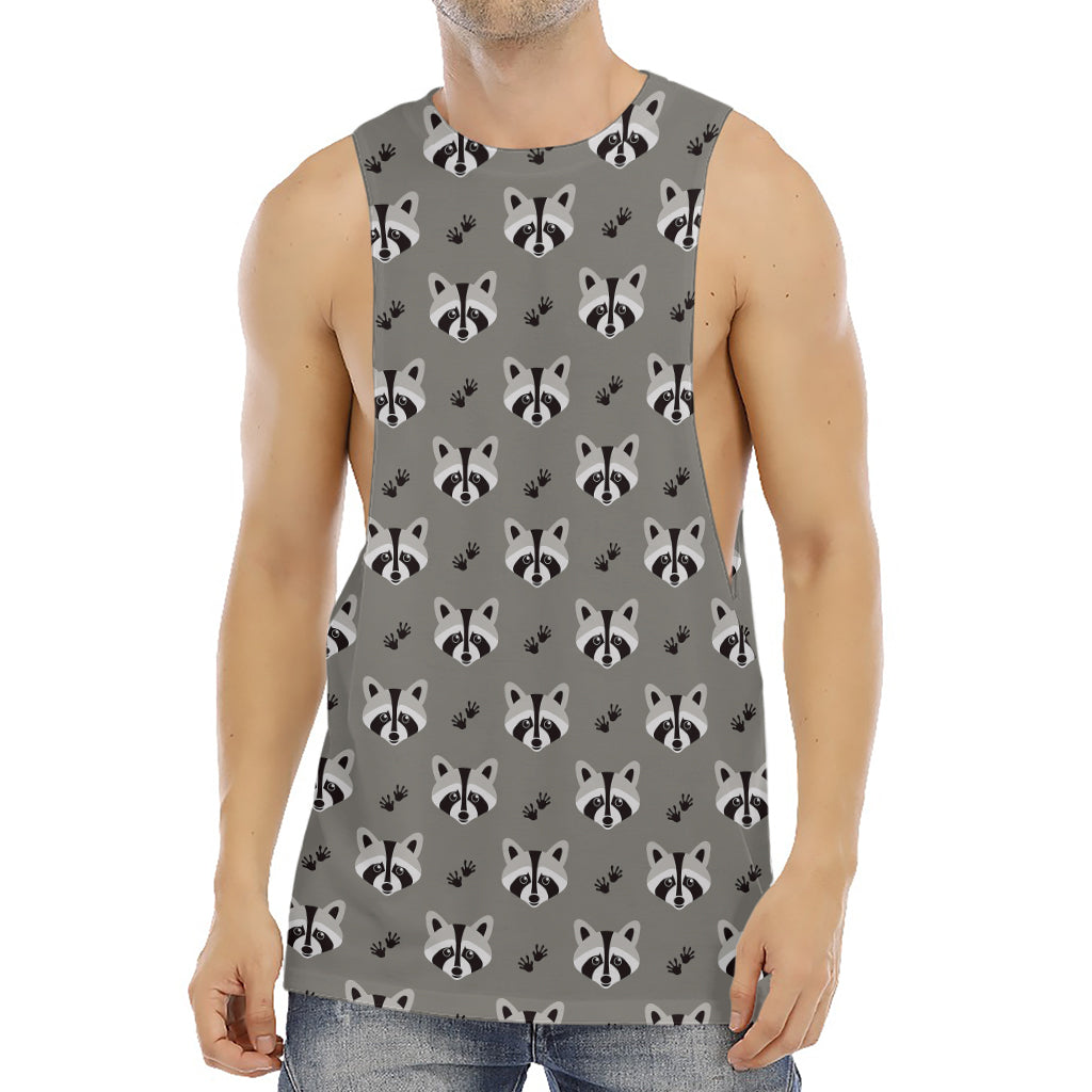 Grey Raccoon Pattern Print Men's Muscle Tank Top