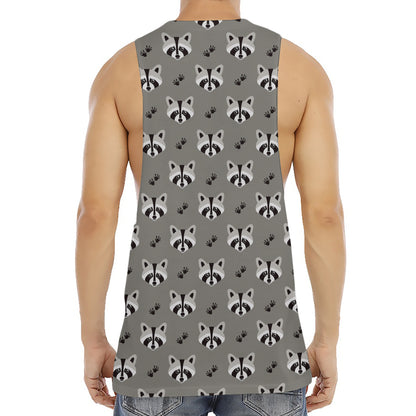 Grey Raccoon Pattern Print Men's Muscle Tank Top