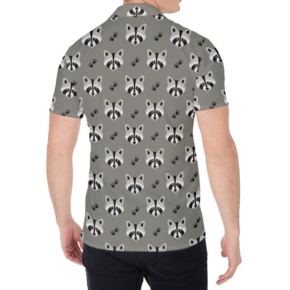 Grey Raccoon Pattern Print Men's Shirt