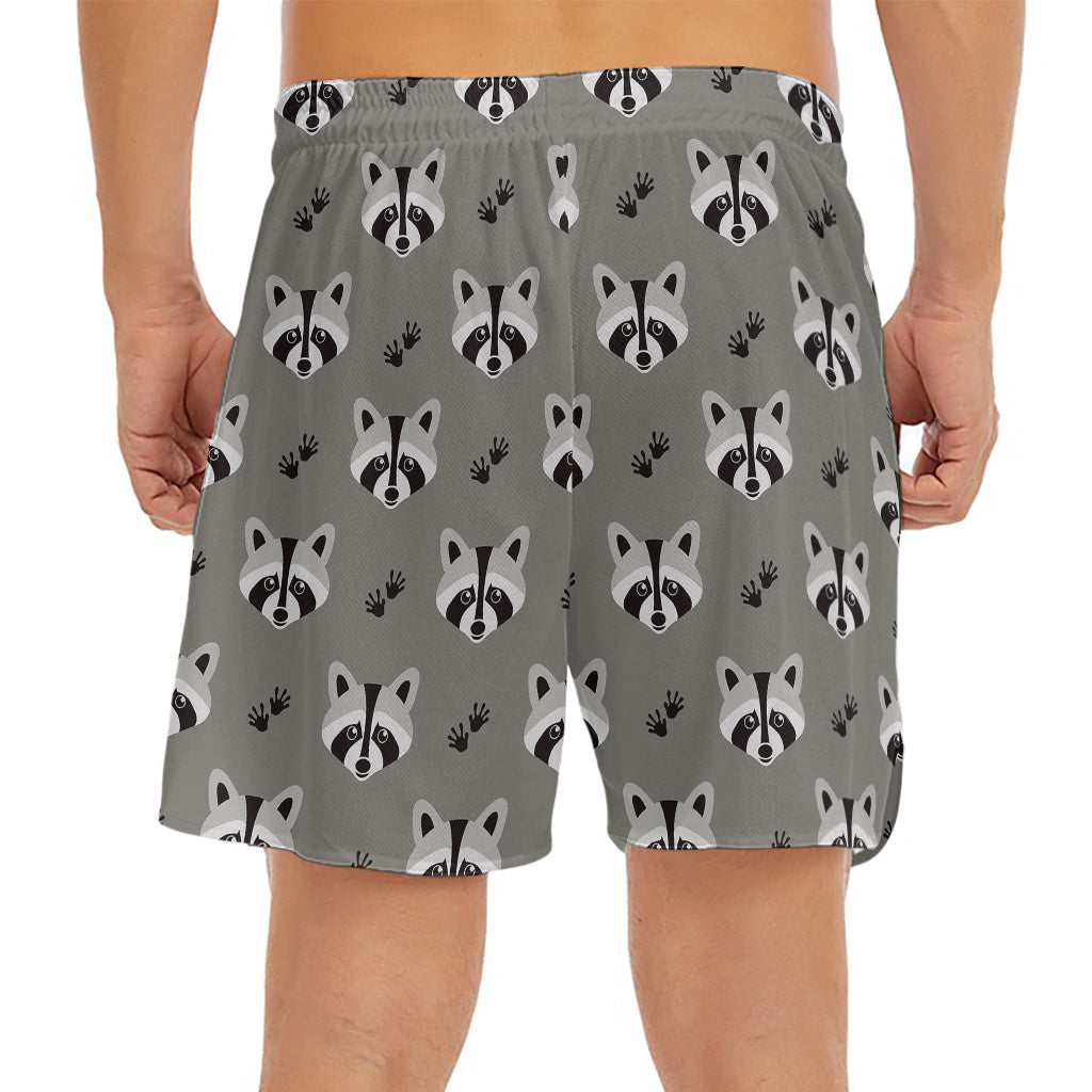 Grey Raccoon Pattern Print Men's Split Running Shorts