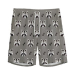 Grey Raccoon Pattern Print Men's Sports Shorts