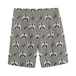Grey Raccoon Pattern Print Men's Sports Shorts