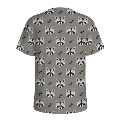Grey Raccoon Pattern Print Men's Sports T-Shirt