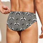 Grey Raccoon Pattern Print Men's Swim Briefs