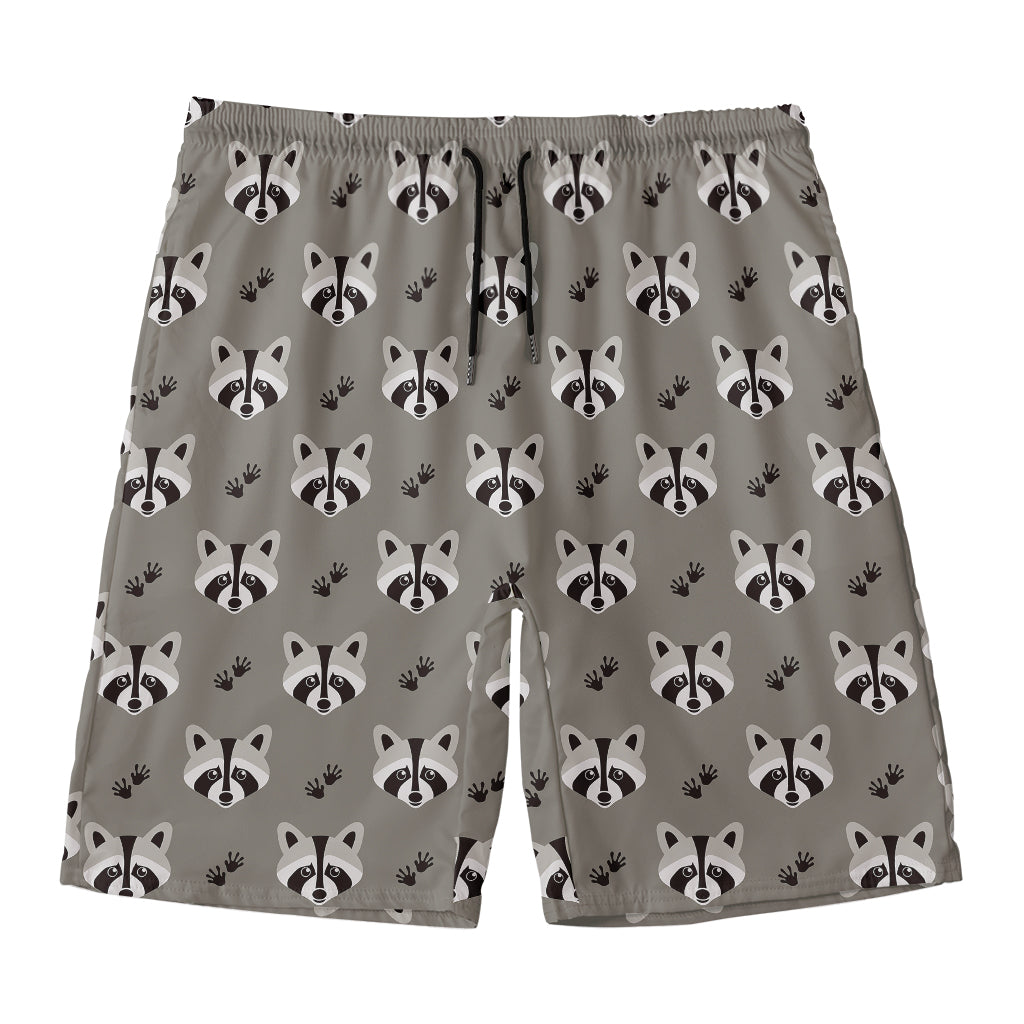 Grey Raccoon Pattern Print Men's Swim Trunks