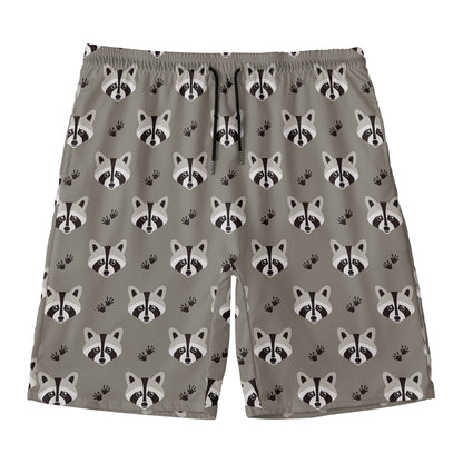 Grey Raccoon Pattern Print Men's Swim Trunks