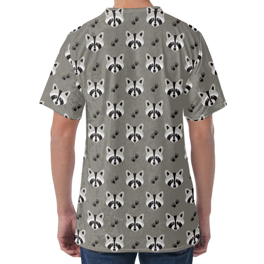 Grey Raccoon Pattern Print Men's Velvet T-Shirt