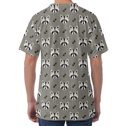 Grey Raccoon Pattern Print Men's Velvet T-Shirt