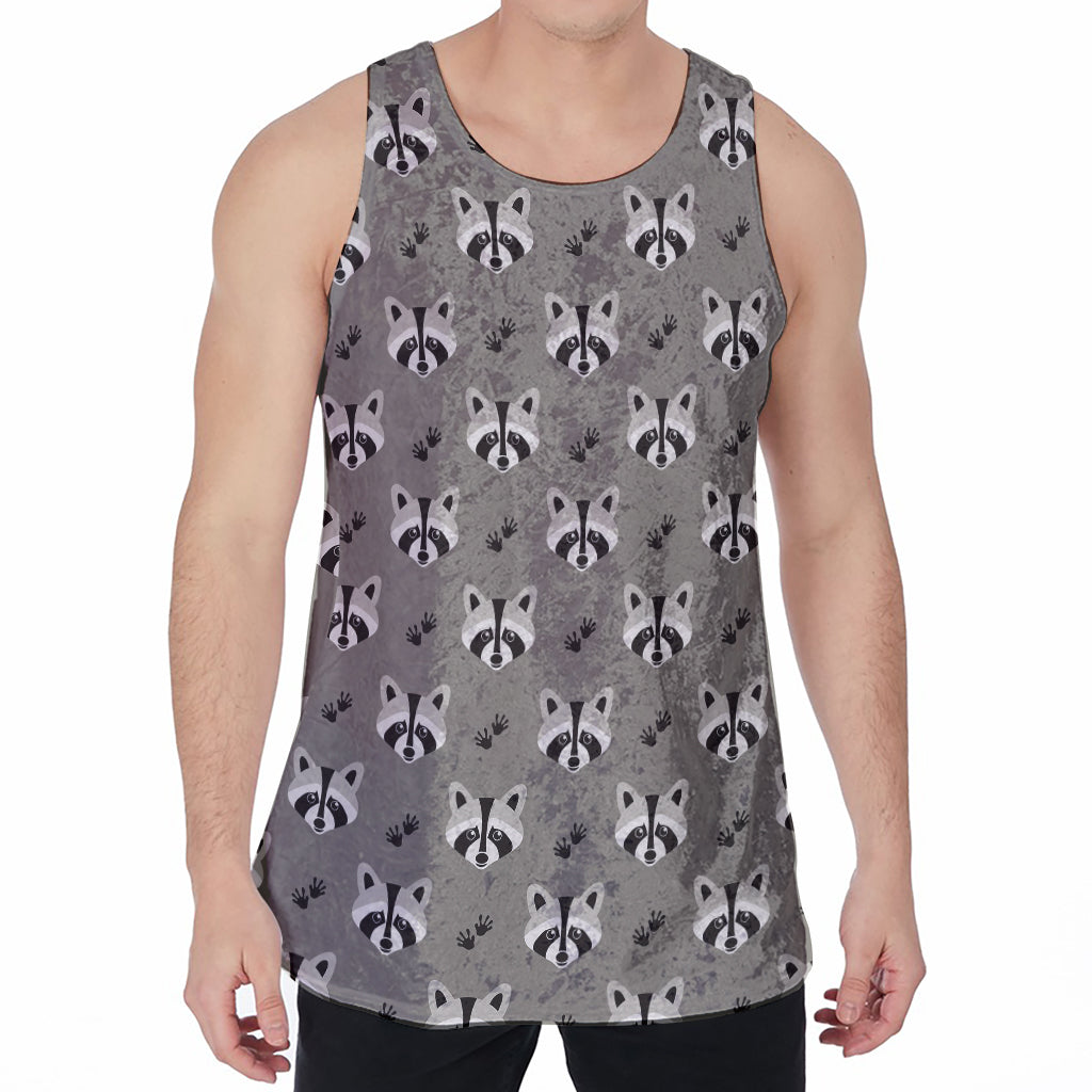 Grey Raccoon Pattern Print Men's Velvet Tank Top