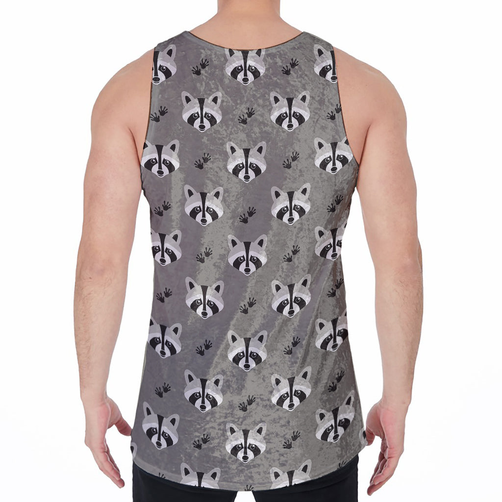 Grey Raccoon Pattern Print Men's Velvet Tank Top