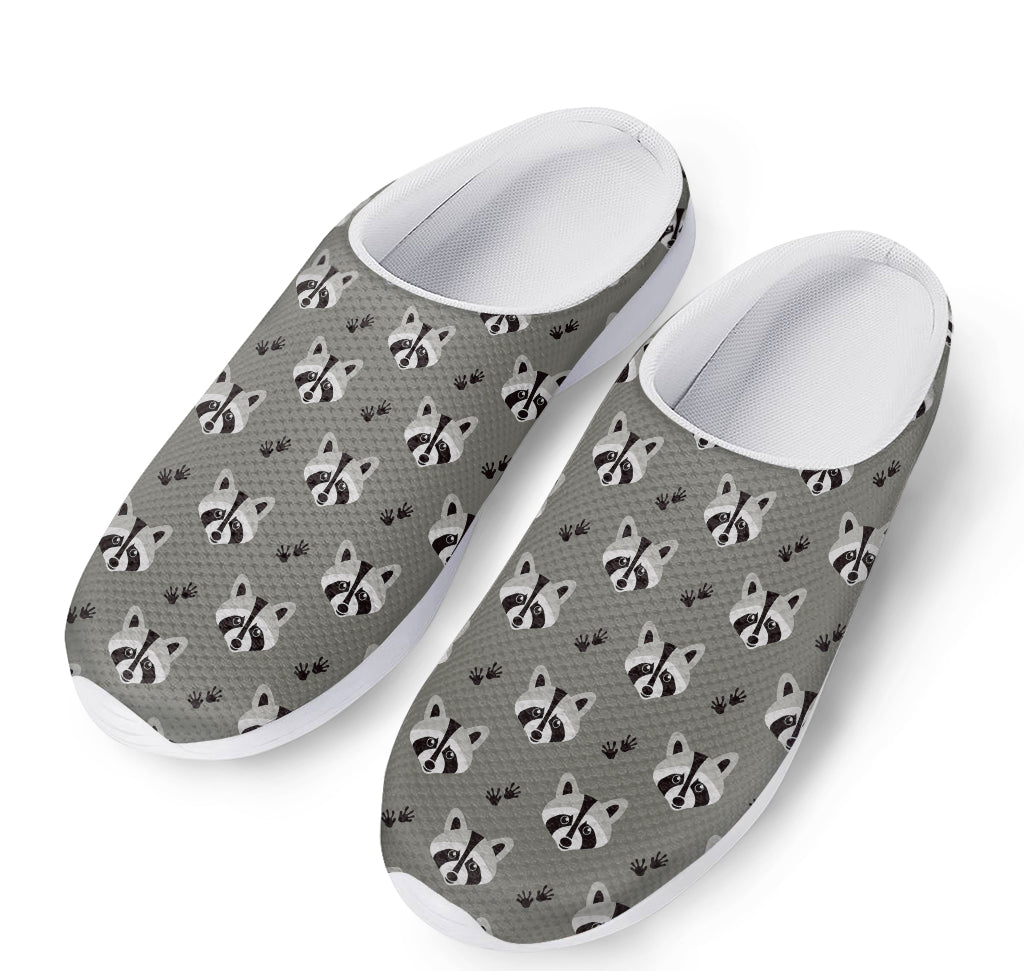 Grey Raccoon Pattern Print Mesh Casual Shoes