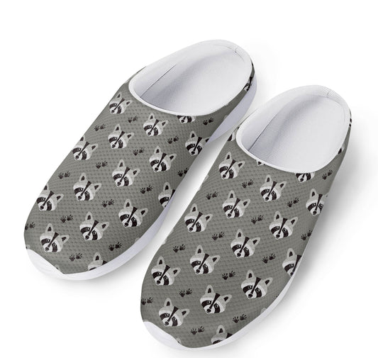 Grey Raccoon Pattern Print Mesh Casual Shoes