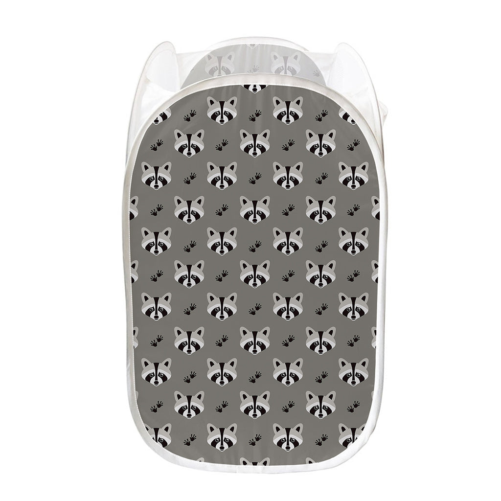 Grey Raccoon Pattern Print Mesh Laundry Hamper