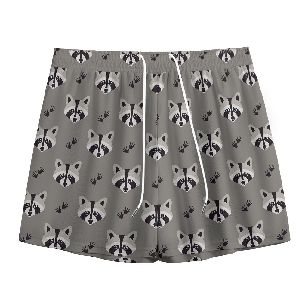 Grey Raccoon Pattern Print Mesh Shorts