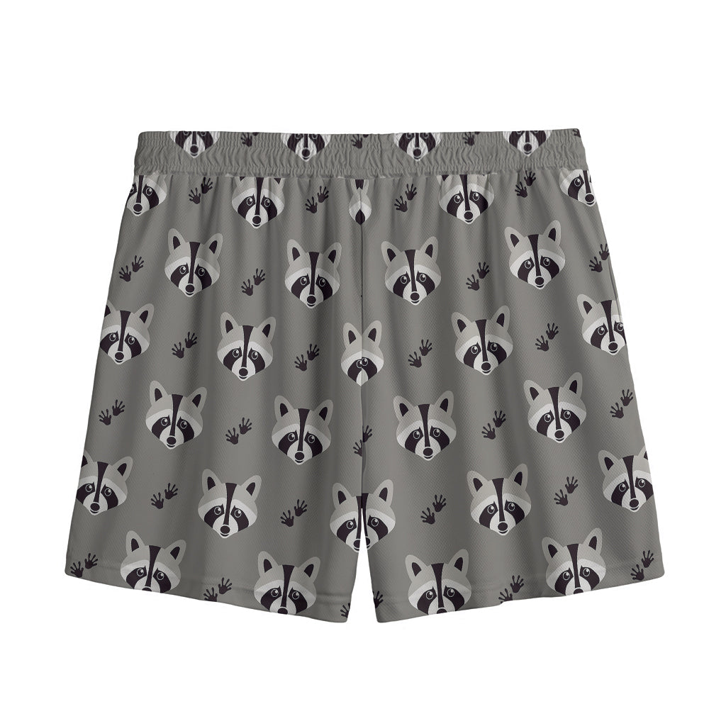 Grey Raccoon Pattern Print Mesh Shorts