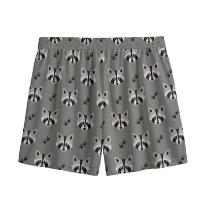 Grey Raccoon Pattern Print Mesh Shorts