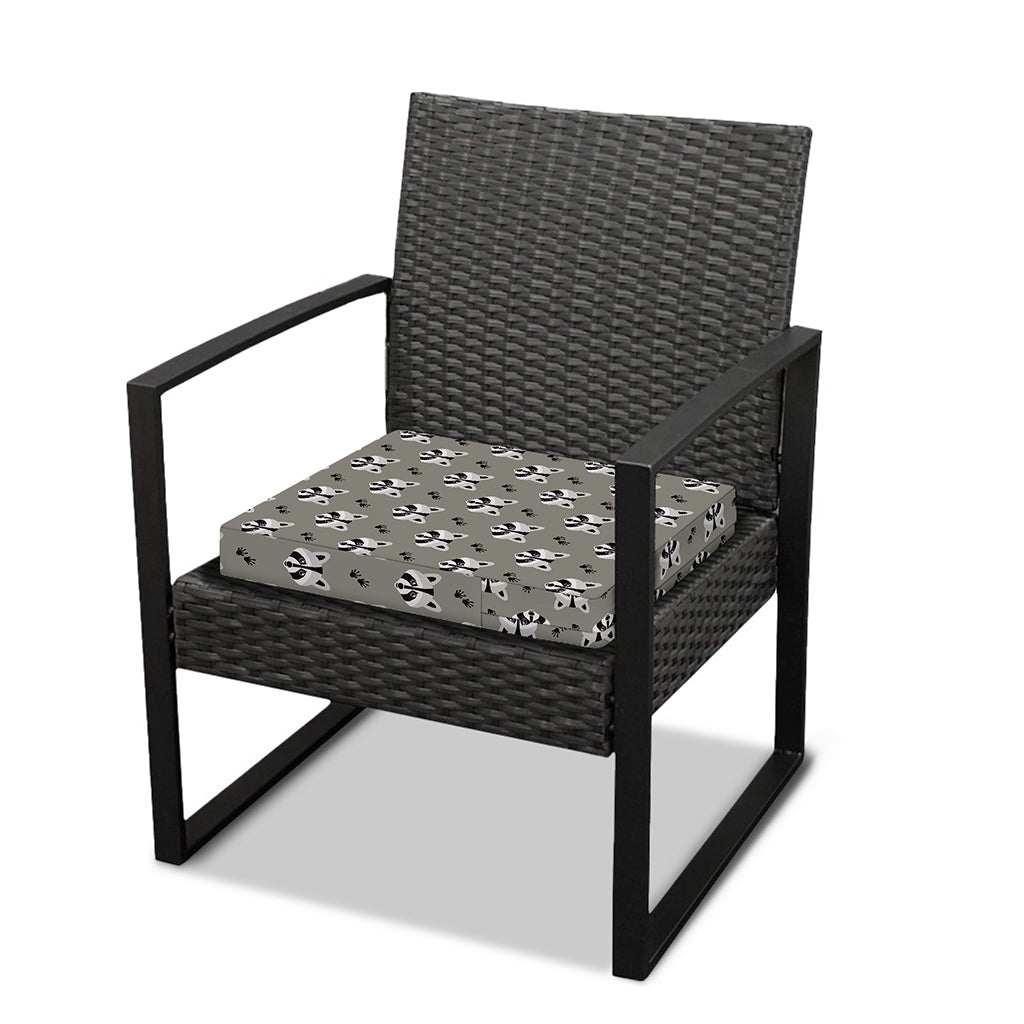 Grey Raccoon Pattern Print Outdoor Seat Cushion Cover