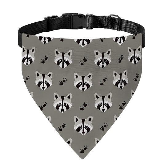 Grey Raccoon Pattern Print Over The Collar Dog Bandana