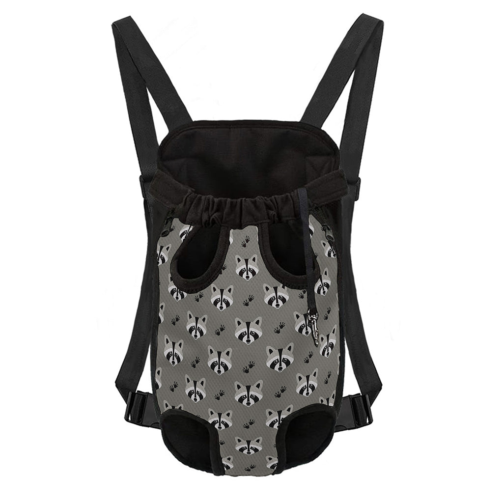 Grey Raccoon Pattern Print Pet Carrier Backpack