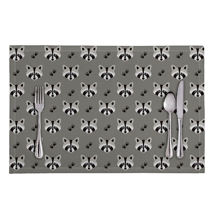 Grey Raccoon Pattern Print Placemat