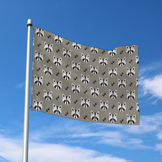Grey Raccoon Pattern Print Polyester Flag