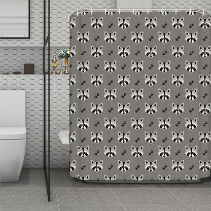 Grey Raccoon Pattern Print Polyester Shower Curtain