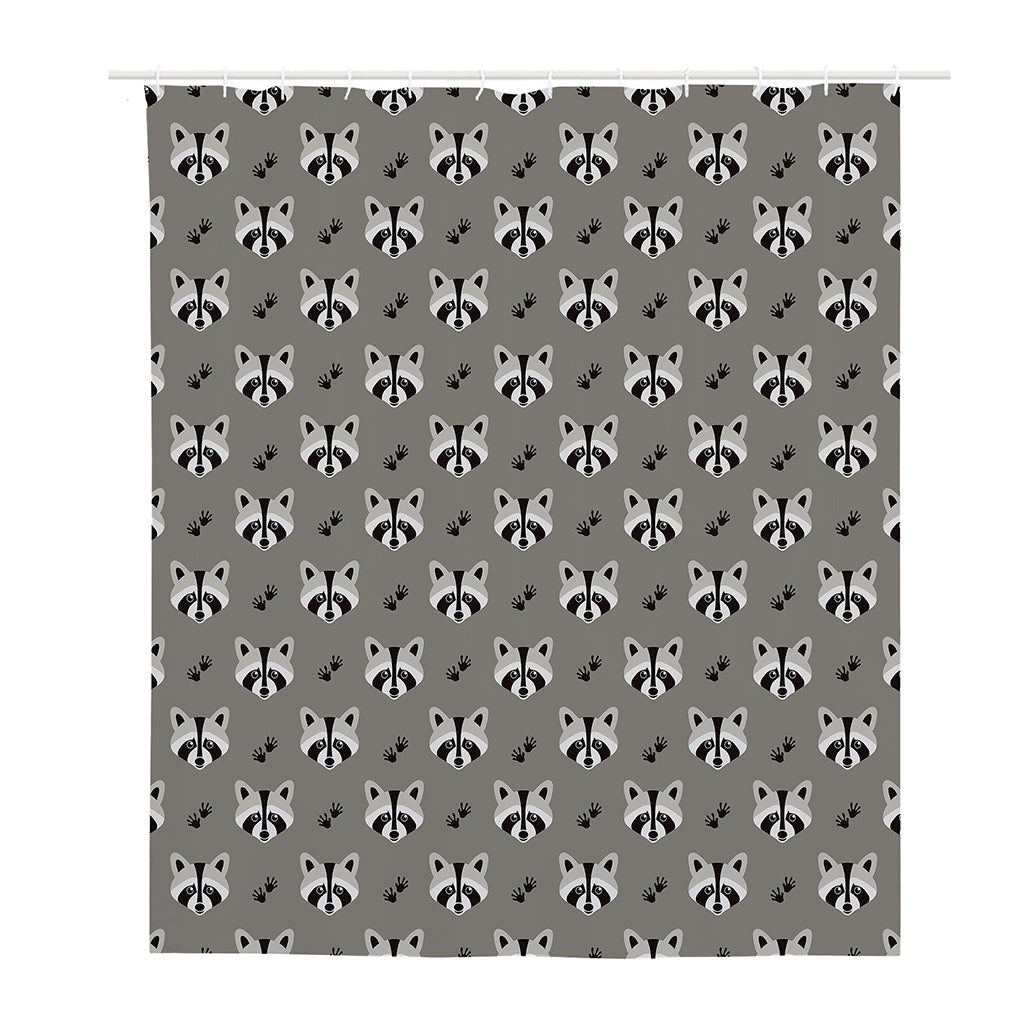 Grey Raccoon Pattern Print Polyester Shower Curtain