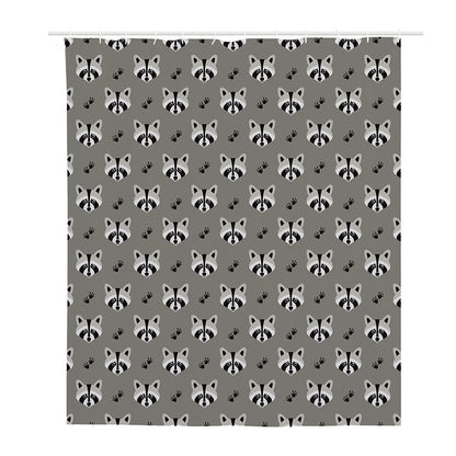 Grey Raccoon Pattern Print Polyester Shower Curtain