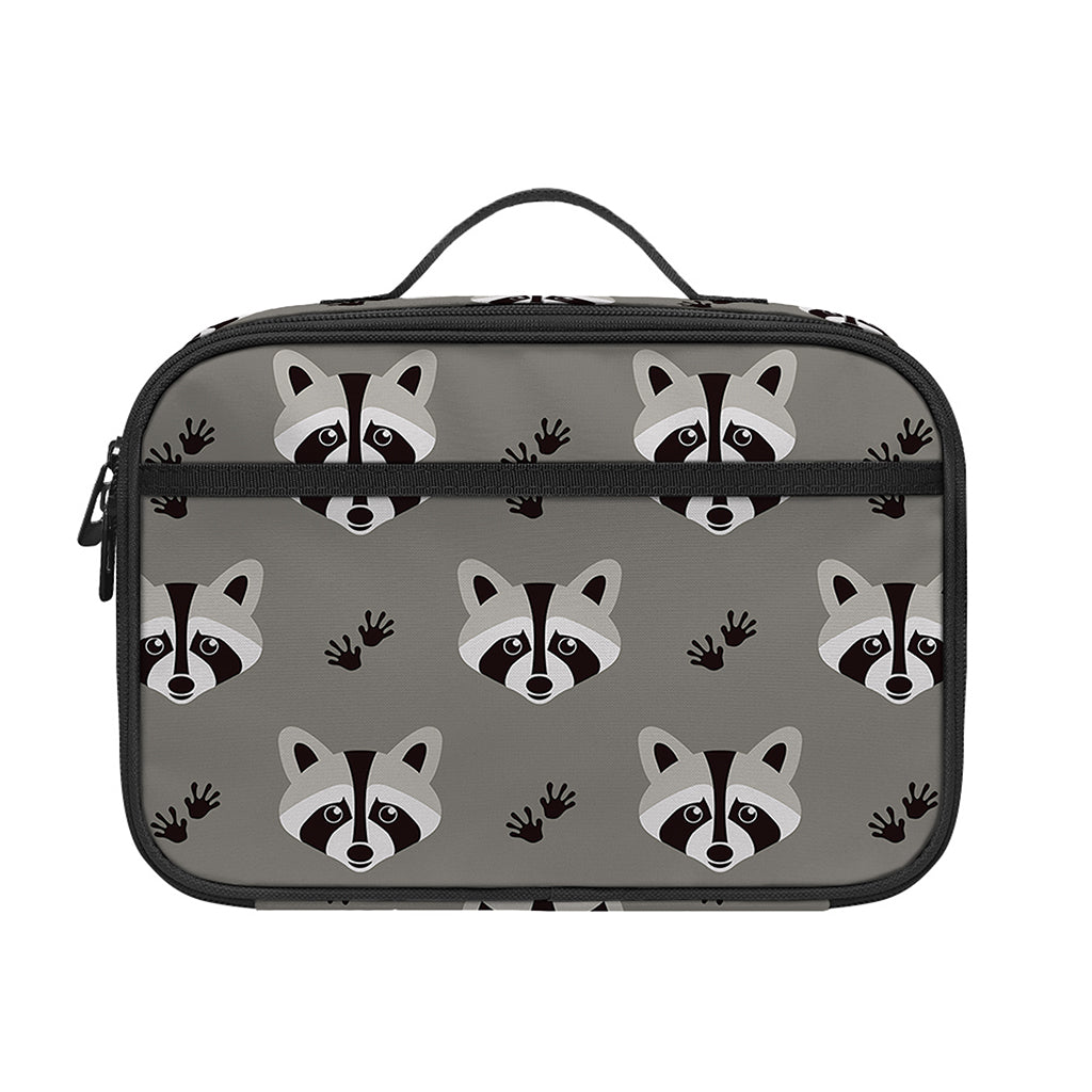 Grey Raccoon Pattern Print Portable Lunch Bag