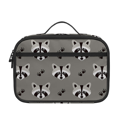 Grey Raccoon Pattern Print Portable Lunch Bag