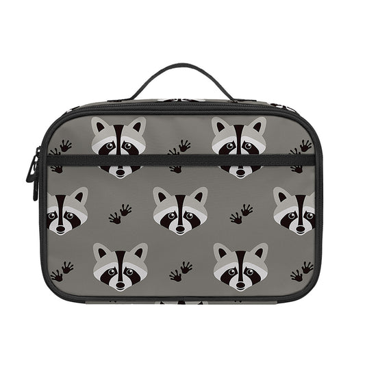 Grey Raccoon Pattern Print Portable Lunch Bag