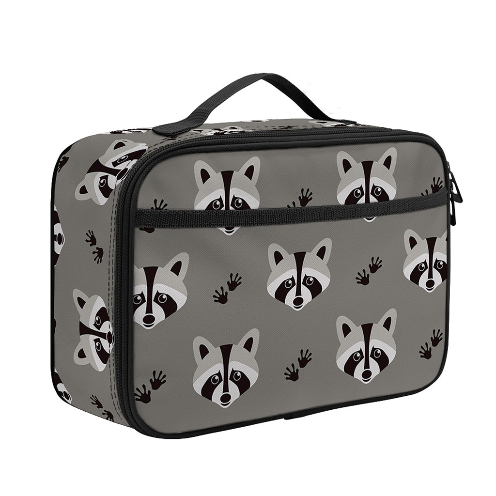 Grey Raccoon Pattern Print Portable Lunch Bag