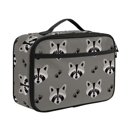Grey Raccoon Pattern Print Portable Lunch Bag