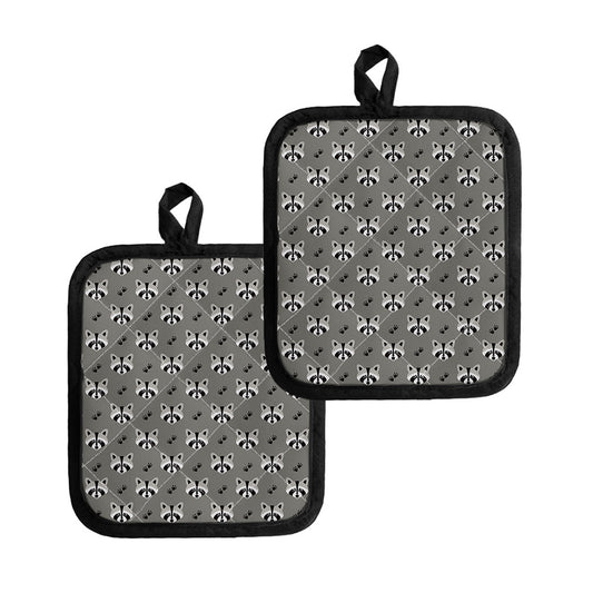 Grey Raccoon Pattern Print Pot Holders