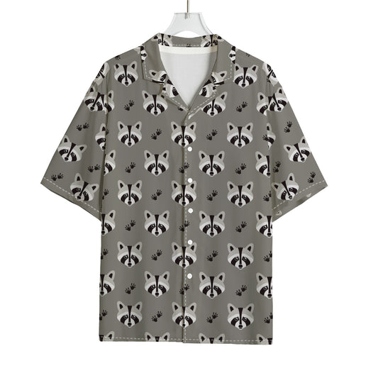 Grey Raccoon Pattern Print Rayon Hawaiian Shirt