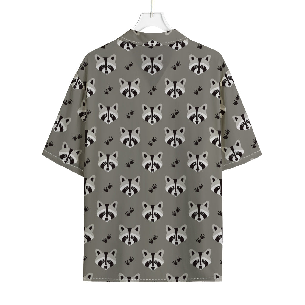 Grey Raccoon Pattern Print Rayon Hawaiian Shirt