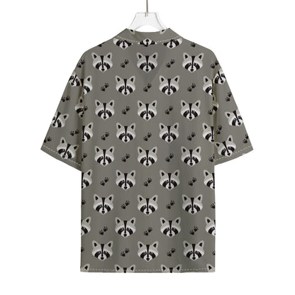 Grey Raccoon Pattern Print Rayon Hawaiian Shirt