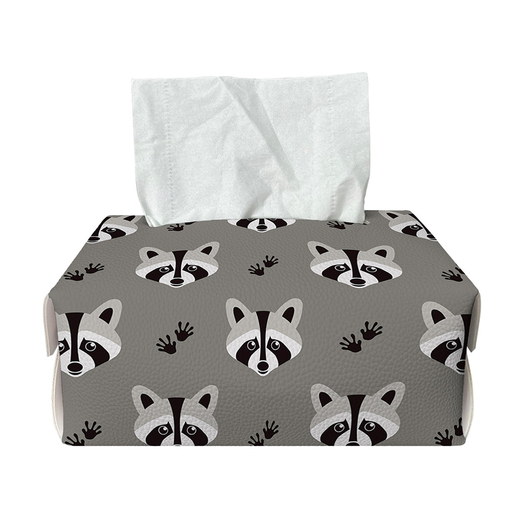Grey Raccoon Pattern Print Rectangle Tissue Box Cover
