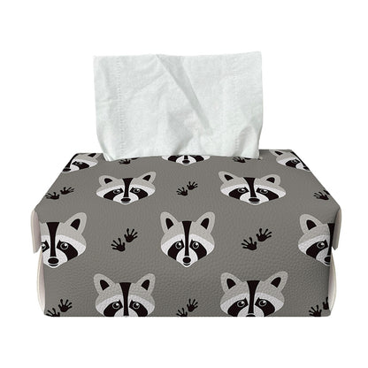 Grey Raccoon Pattern Print Rectangle Tissue Box Cover