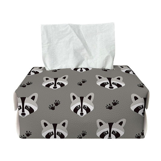 Grey Raccoon Pattern Print Rectangle Tissue Box Cover