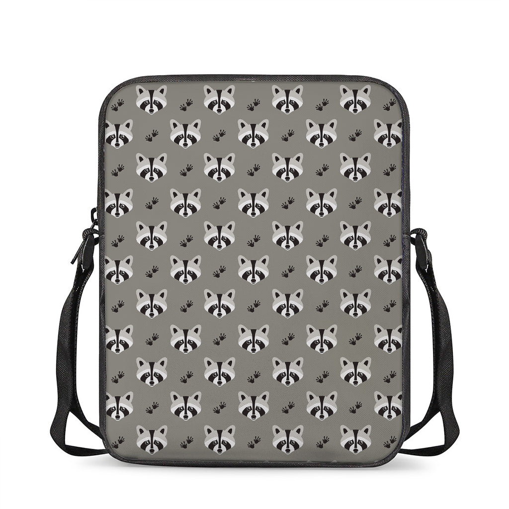 Grey Raccoon Pattern Print Rectangular Crossbody Bag