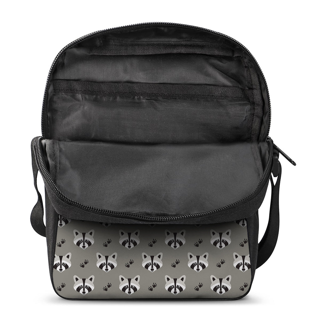 Grey Raccoon Pattern Print Rectangular Crossbody Bag