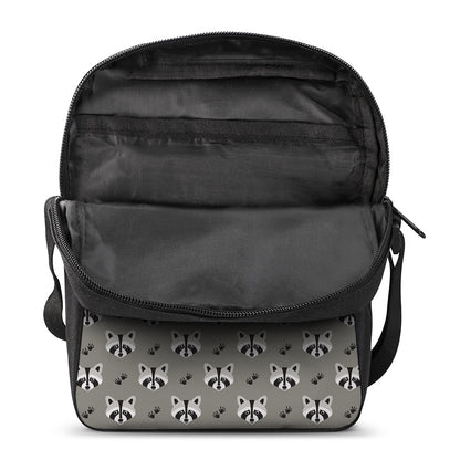 Grey Raccoon Pattern Print Rectangular Crossbody Bag