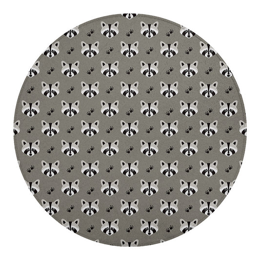 Grey Raccoon Pattern Print Round Blanket