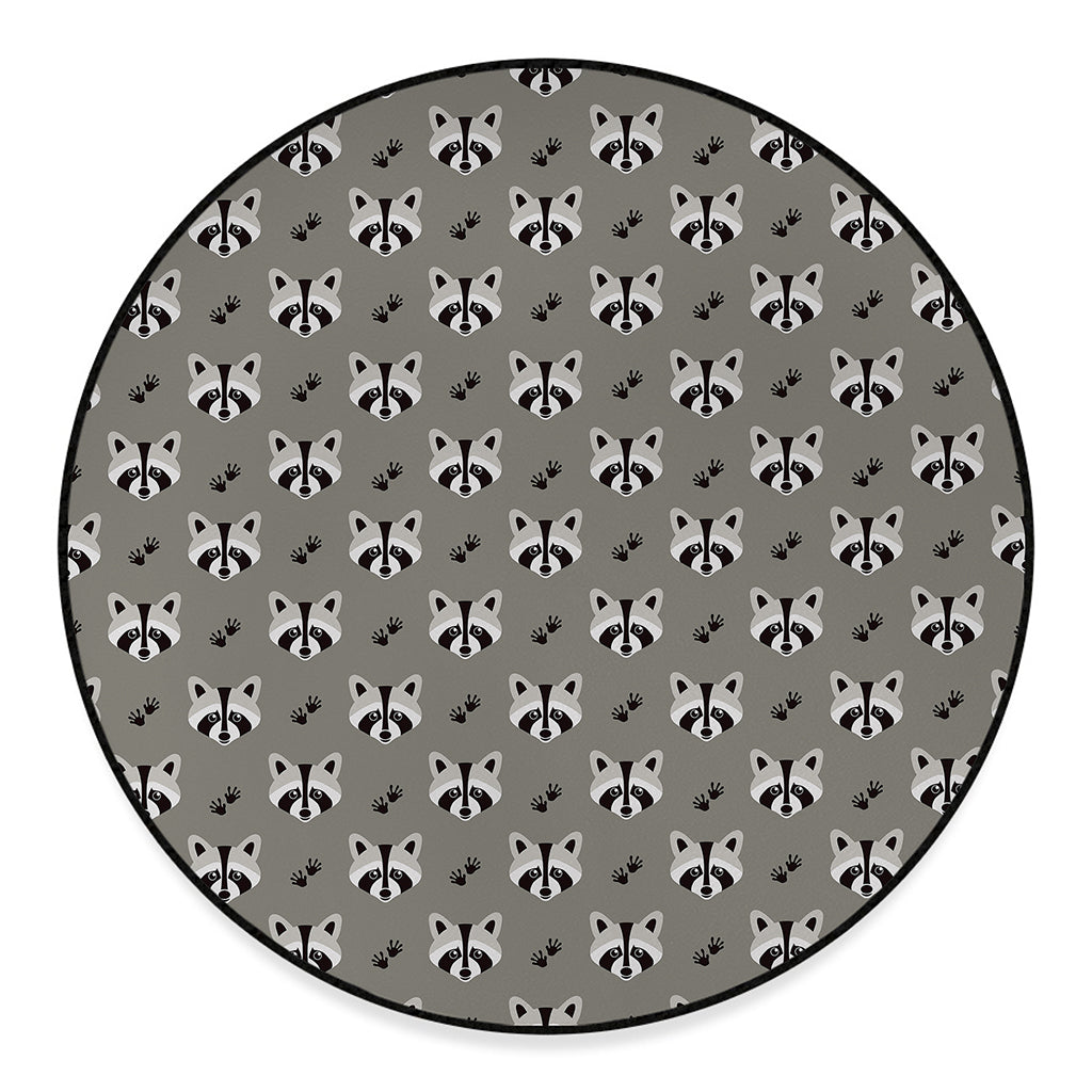 Grey Raccoon Pattern Print Round Floor Mat