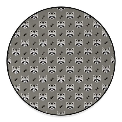 Grey Raccoon Pattern Print Round Floor Mat