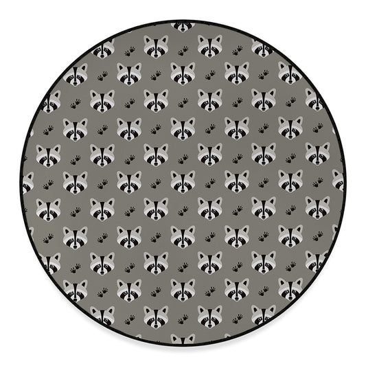 Grey Raccoon Pattern Print Round Floor Mat