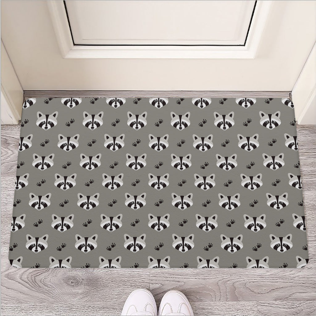 Grey Raccoon Pattern Print Rubber Doormat